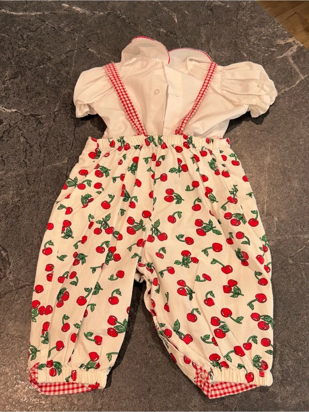Vintage cherry romper jumpsuit one piece baby 6/9 month baby girl